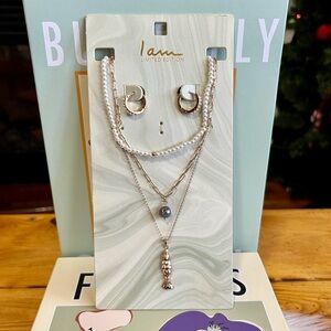 I Am Necklace and Earrings Set Pearl and Fish